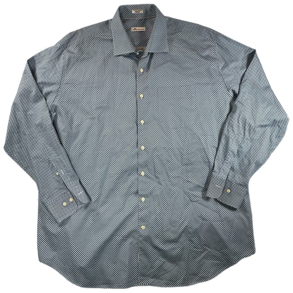 Peter Millar Crown Button Up Geometric Shirt Blue Men’s XXL EUC